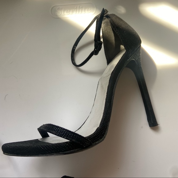 Stuart Weitzman Nudist Ankle Strap Sandals Black Goosebump Heels - Picture 3 of 9